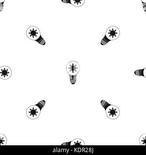 Light bulb with sun inside pattern seamless black Stock Vector
