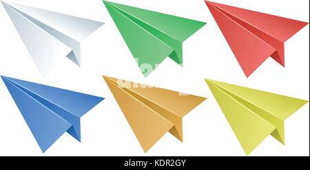 Paper airplanes in six colors illustration Stock Vector