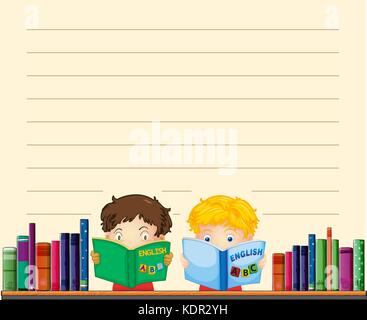Paper template with boys reading books illustration Stock Vector