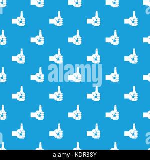 Hand holding bottle of beer pattern seamless blue Stock Vector