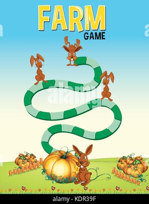 Boardgame template with bunnies and pumpkin illustration Stock Vector