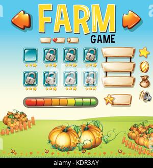Game template with pumpking garden in background illustration Stock Vector