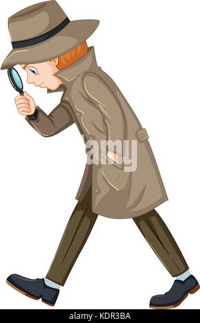 Detective looking for clues with magnifying glass illustration Stock Vector