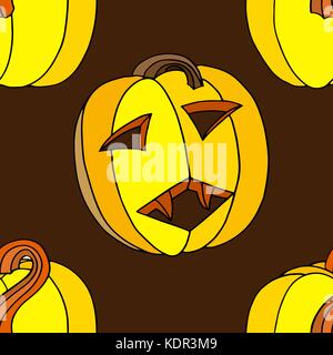Halloween pumpkins seamless pattern background. Smiling evil pumpkin wallpaper. Stock Vector