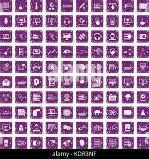 100 on-line seminar icons set grunge purple Stock Vector