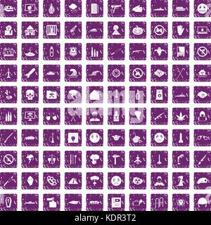 100 oppression icons set grunge purple Stock Vector