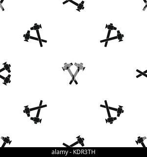 Crossed blacksmith hammer pattern seamless black Stock Vector