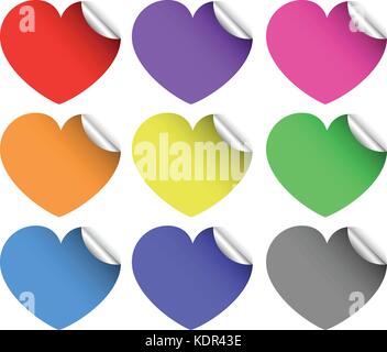 Heart stickers in different colors illustration Stock Vector