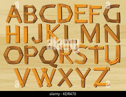 Alphabet characters from A to Z in wooden pattern illustration Stock Vector