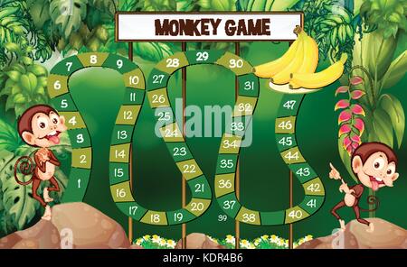 Game template with monkeys in forest illustration Stock Vector