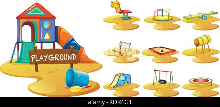 Playground equipments on the playground illustration Stock Vector