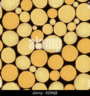 Tree rings saw cut tree trunk background. Seamless wallpaper. Vector Stock Vector