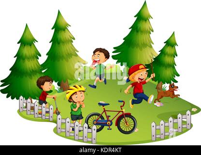 Children playing in park illustration Stock Vector
