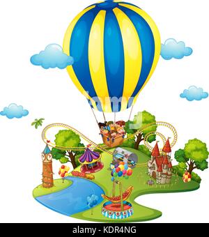 Scene with many rides in the funpark on white background illustration ...