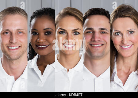 Collage Of Diverse Multi-ethnic Young People Expressing Positive Emotions And Smiling Stock Photo