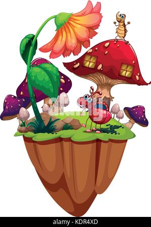 Bugs in mushroom garden illustration Stock Vector