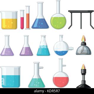 Beakers and burners. Vector beaker and burner set isolated on white ...