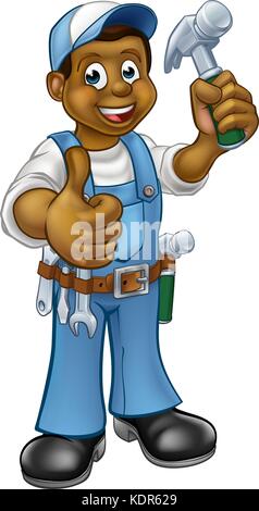 Cartoon Black Carpenter Character Stock Vector