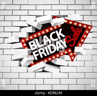 Black Friday Sale Sign Breaking Through Wall Stock Vector