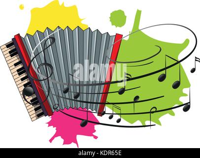 Accordion with music notes in background illustration Stock Vector