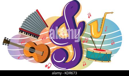 Different musical instruments on poster illustration Stock Vector