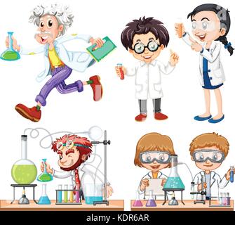 Many scientists doing experiment illustration Stock Vector