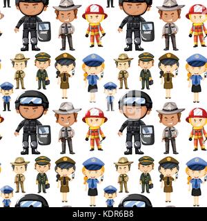 Seamless background with different kinds of jobs illustration Stock Vector