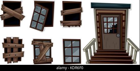 Different shapes of broken windows illustration Stock Vector