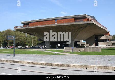 Aula Conference Centre at Delft Technical University campus, The Netherlands. Brutalist architecture from the 1960s. Stock Photo