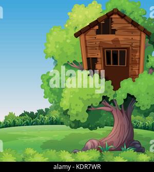 Old treehouse on the tree illustration Stock Vector Image & Art - Alamy