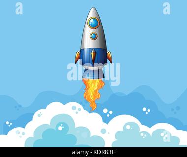 Rocket flying in the sky illustration Stock Vector