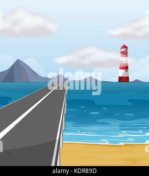 Empty road through the ocean illustration Stock Vector