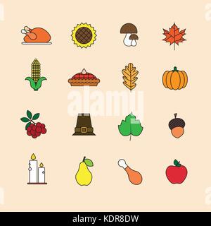 Autumn Icons Set Thanksgiving Day Autumn Traditional Harvest Holiday Concept Stock Vector