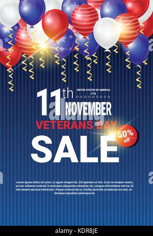 Veterans Day Sale Celebration Shopping Promotions And Price Discount National American Holiday Banner Stock Vector