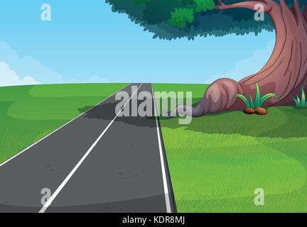 Empty road through the park illustration Stock Vector