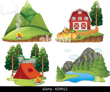 Four nature scenes on white background illustration Stock Vector