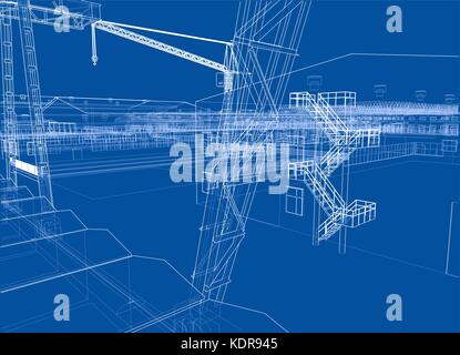 Industrial zone with buildings and cranes Stock Vector