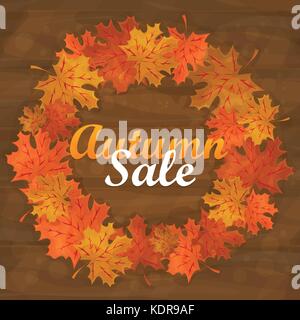 Autumn sale text banner with colorful seasonal fall leaves for shopping discount Stock Vector