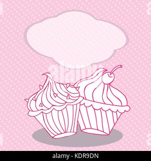 Vintage greeting card template with cupcake. For birthday, scrapbook. Stock Vector