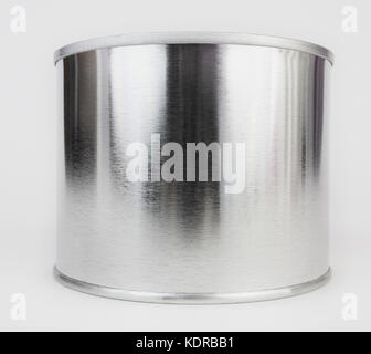 Short and squat shiny closed food container. White background. Stock Photo
