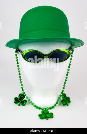 St. Patrick's Day green topper and beads. Isolated. Stock Photo