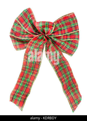 Isolated green and red plaid bow. Stock Photo