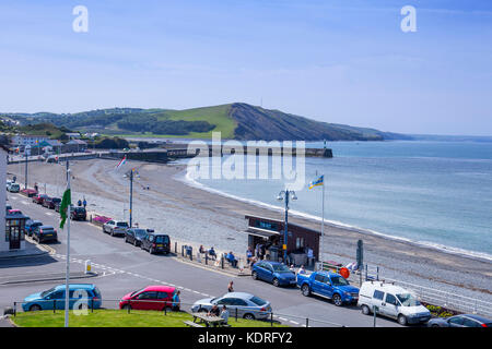 South beach with coffee shop The Hut in Aberystwyth Ceredigion Wales UK Stock Photo