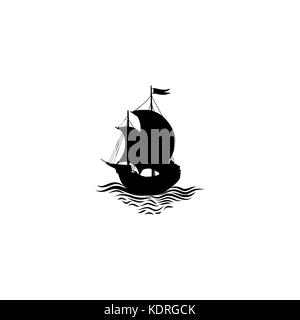 Sailing ship silhouette. Retro transport icon. Travel cruisedesign. Boat sign Stock Vector