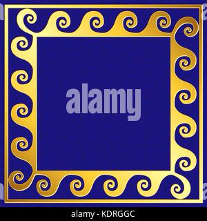 Golden square frame with Greek Meander pattern Stock Vector