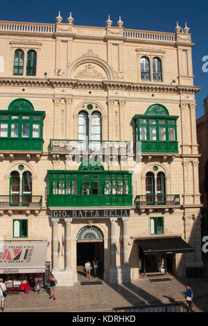 Part of the newly restored facade of the Palazzo Ferreria, Republic Street, Malta Stock Photo