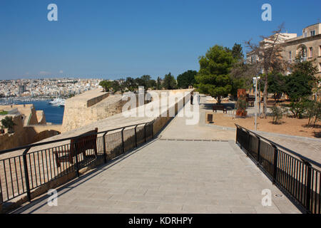 Hastings Gardens by the landfront fortifications of Valletta, Malta Stock Photo