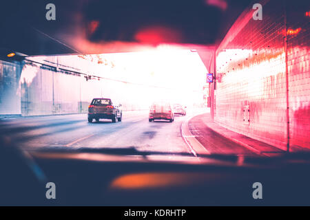 drivers view of cars driving on highway - traffic concept Stock Photo