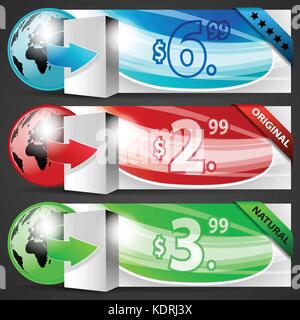 Set of Three Colorful Horizontal Product Selling Headers or Banners with Abstract Creative Design Element for Web - Template Illustration in Vector Stock Vector