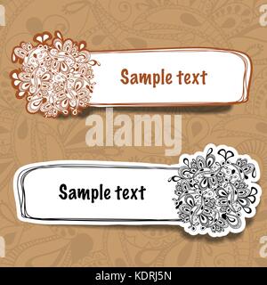 Set of Three Colorful Horizontal Paper Cut Headers or Banners with Ornamental Pattern, Copyspace, Abstract Creative Hand Drawn Design Element for Web Stock Vector